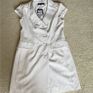 White Pinstripe Double-Breasted Dress